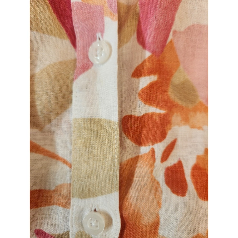 Chico Women's Orange Floral Linen Button-Up Shirt Size 2XL 3/4‎ Sleeve Summer - Picture 9 of 12
